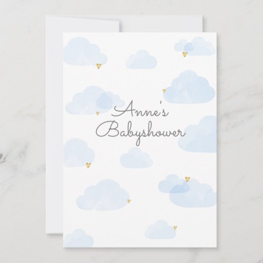 Uitnodiging babyshower jongen wolken lichtblauw (Voorkant)