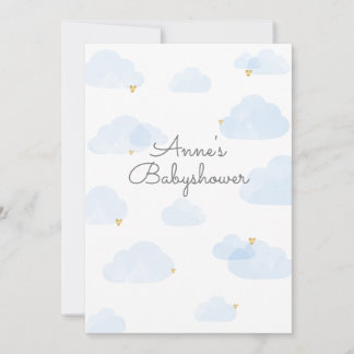 Uitnodiging babyshower jongen wolken lichtblauw