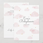 Uitnodiging babyshower meisje roze wolken (Voorkant / Achterkant)