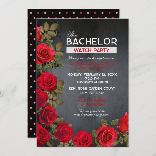 Uitnodiging Bachelor-kijkfeest, 5" x 7" (zwart) I (Voorkant / Achterkant)