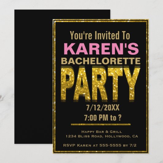 Uitnodiging Bachelorette | Glam (Voorkant / Achterkant)
