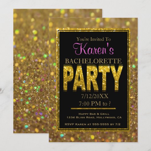 Uitnodiging Bachelorette | Glitter (Voorkant / Achterkant)