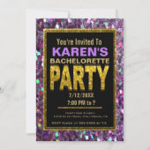 Uitnodiging Bachelorette | Paarse glitter (Voorkant)