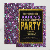 Uitnodiging Bachelorette | Paarse glitter (Voorkant / Achterkant)
