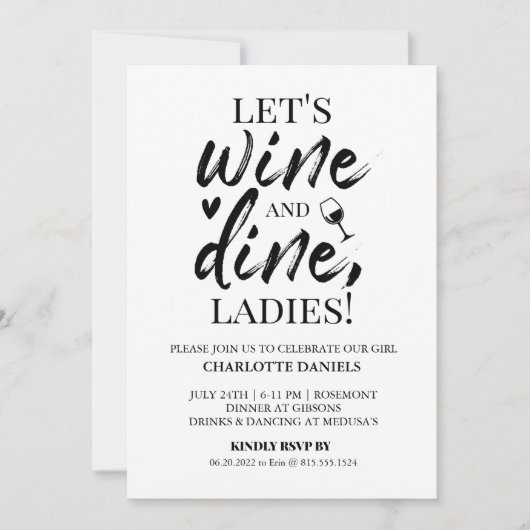 Uitnodiging Bachelorette | wijn en wijn (Voorkant)