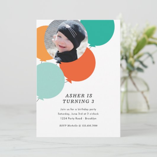 Uitnodiging Balballon Birthday (Staand voorkant)