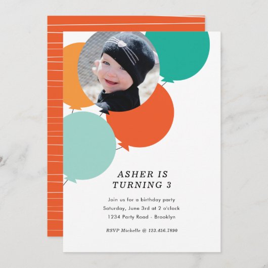 Uitnodiging Balballon Birthday (Voorkant / Achterkant)