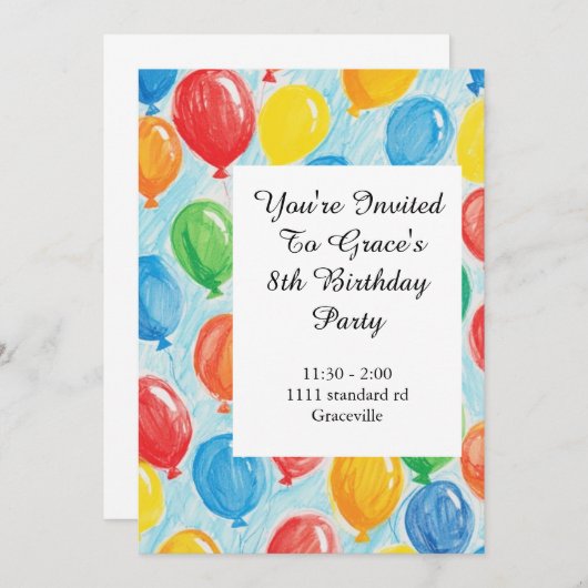 Uitnodiging Balballon Birthday (Voorkant / Achterkant)