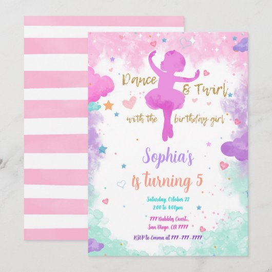 Uitnodiging Ballerina  (Voorkant / Achterkant)