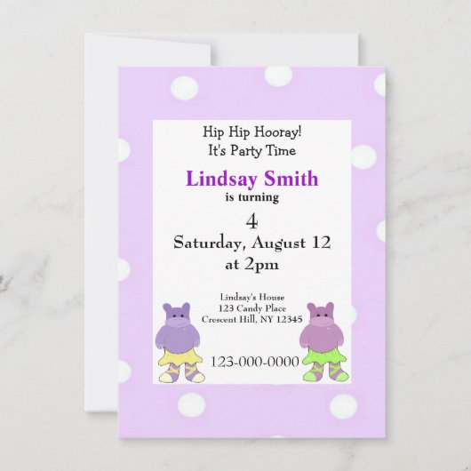 Uitnodiging Ballerina Hippo Party (Voorkant)