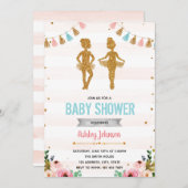 Uitnodiging ballerina tweeling shower feest (Voorkant / Achterkant)