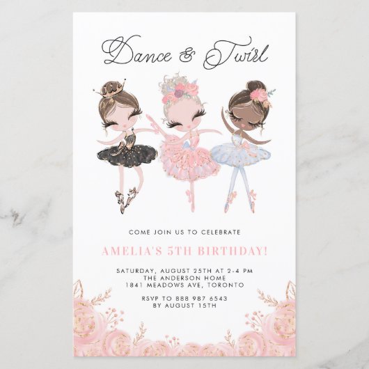 uitnodiging Ballerinas Ballet Birthday (Voorkant)