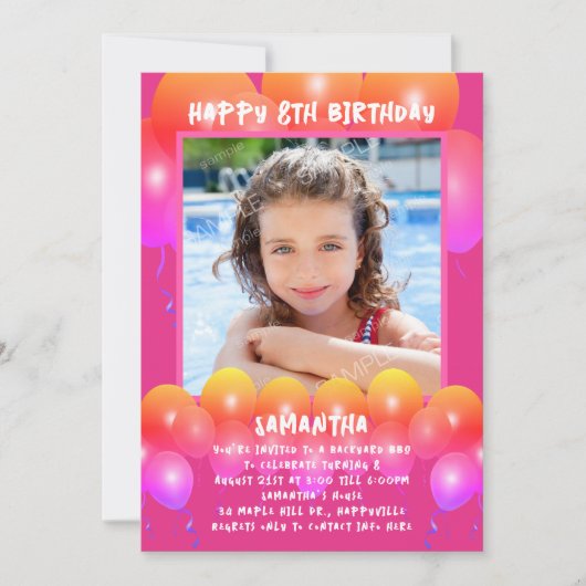 Uitnodiging ballonnen verjaardagsfeestje dochter (Voorkant)