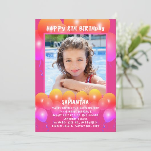 Uitnodiging ballonnen verjaardagsfeestje dochter (Staand voorkant)