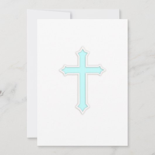 Uitnodiging Baptisme "In reliëf" Kruis Aqua (Voorkant)