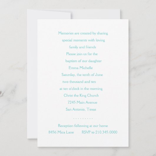 Uitnodiging Baptisme "In reliëf" Kruis Aqua (Achterkant)