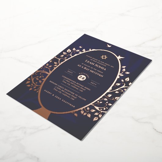 Uitnodiging Bar Mitswa ECHT FOLIE Boom des Levens  (Gedraaid)