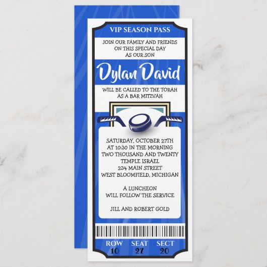 UITNODIGING Bar Mitswa Hockeykaartje (Voorkant / Achterkant)