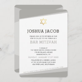UITNODIGING BAR MITZVAH eenvoudig modern koel grij