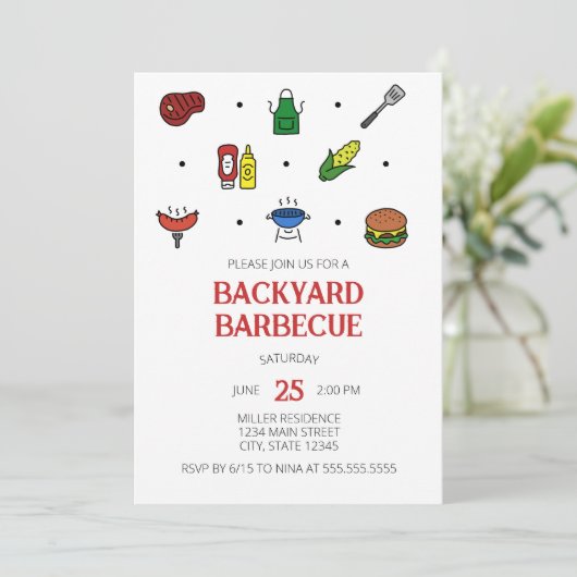 Uitnodiging Barbecue Icons Feest (Staand voorkant)