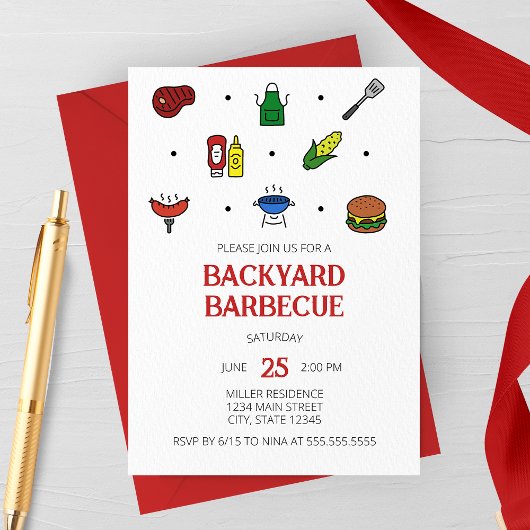 Uitnodiging Barbecue Icons Feestje