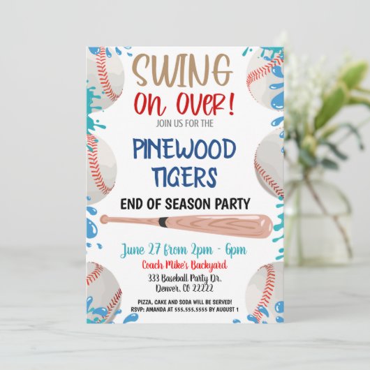 Uitnodiging Baseball Pool Feestje (Staand voorkant)