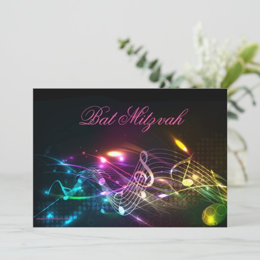 Uitnodiging Bat Mitzvah, Helder Neon Licht (Staand voorkant)