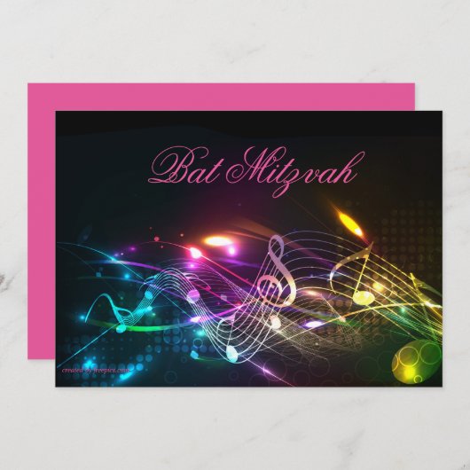 Uitnodiging Bat Mitzvah, Helder Neon Licht (Voorkant / Achterkant)