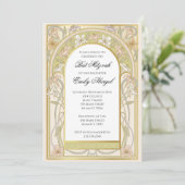 Uitnodiging bat mitzvah retro vintage bloemmotief (Staand voorkant)