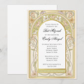 Uitnodiging bat mitzvah retro vintage bloemmotief (Voorkant / Achterkant)