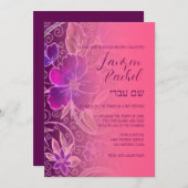 Uitnodiging Bat Mitzvah Zoete Bloemen Roze Paars (Voorkant / Achterkant)