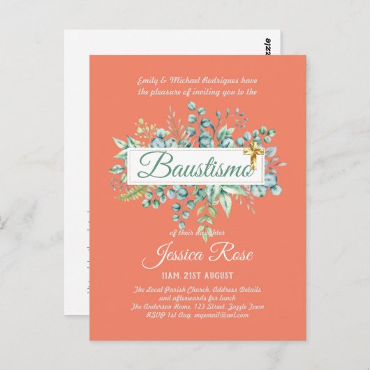 Uitnodiging Baustismo Eucalyptus groenbudget (Voorkant / Achterkant)