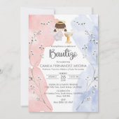 Uitnodiging Bautizo Angel Girl Schattigee Bloemen  (Voorkant)