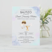 Uitnodiging Bautizo Boy Angel Katholiek Schattige (Staand voorkant)