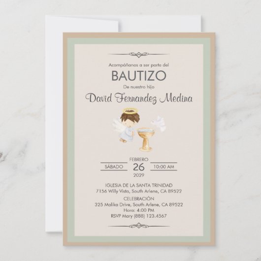 Uitnodiging Bautizo Boy Angel Religieuze doop (Voorkant)