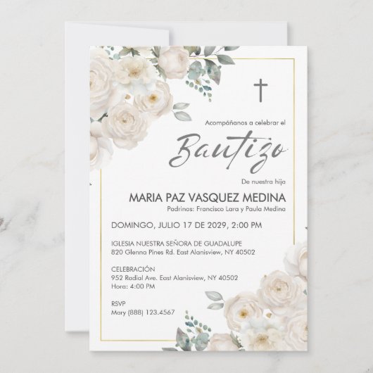 Uitnodiging Bautizo Elegante Jongens en Meisjes Do (Voorkant)