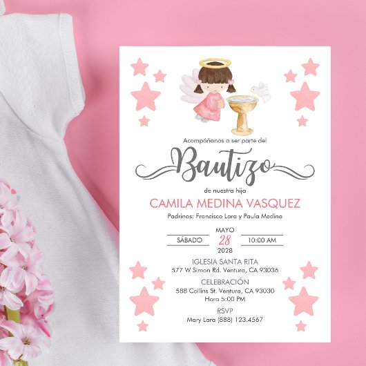Uitnodiging Bautizo Engel Doop Engel en Sterren