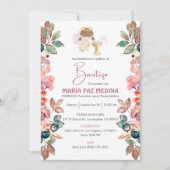 Uitnodiging Bautizo Flowers Meisje Engel Schattige (Voorkant)