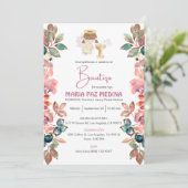 Uitnodiging Bautizo Flowers Meisje Engel Schattige (Staand voorkant)