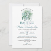 Uitnodiging Bautizo Green laat elegante doop achte (Voorkant)