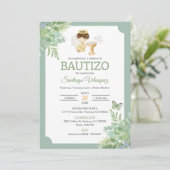 Uitnodiging Bautizo in Spaanse doop Baby Boy (Staand voorkant)