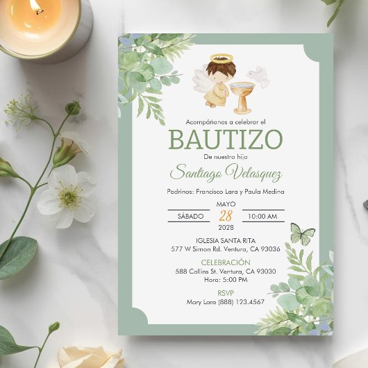Uitnodiging Bautizo in Spaanse doop Baby Boy