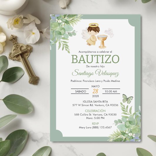 Uitnodiging Bautizo in Spaanse doop Baby Boy