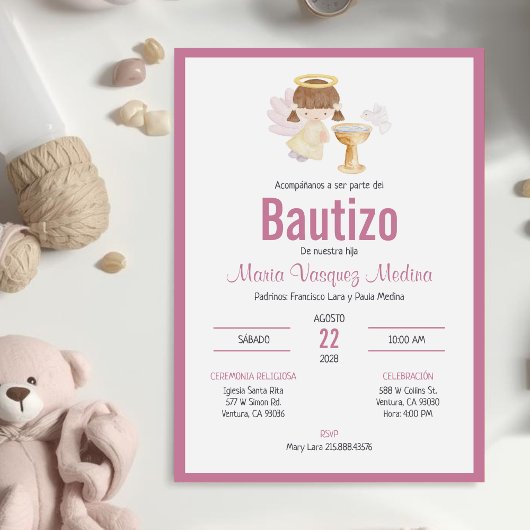 Uitnodiging Bautizo in Spaanse doop Baby Meisje