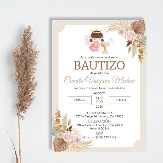 Uitnodiging Bautizo in Spaanse doop Baby Meisje