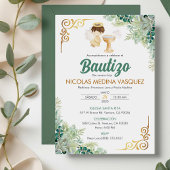 Uitnodiging Bautizo in Spaanse doop Groene bladere