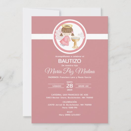 Uitnodiging Bautizo MEISJE Engel Dop Katholiek (Voorkant)