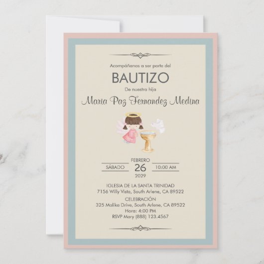 Uitnodiging Bautizo Meisje Engel Religieuze doop (Voorkant)