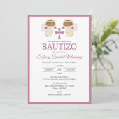 Uitnodiging Bautizo meisjes Doop Schattige Twin An (Staand voorkant)