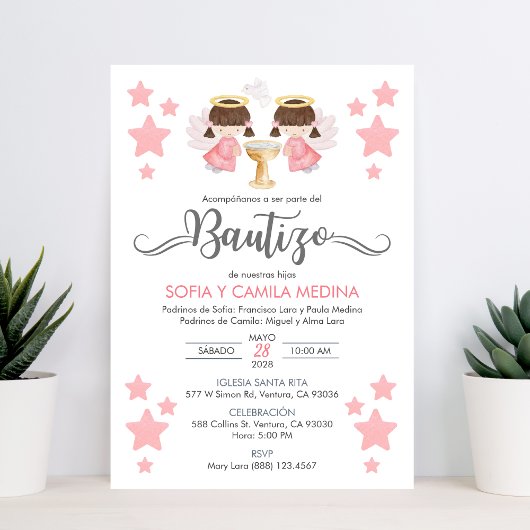 Uitnodiging Bautizo niñas Doop Schattigee tweeling